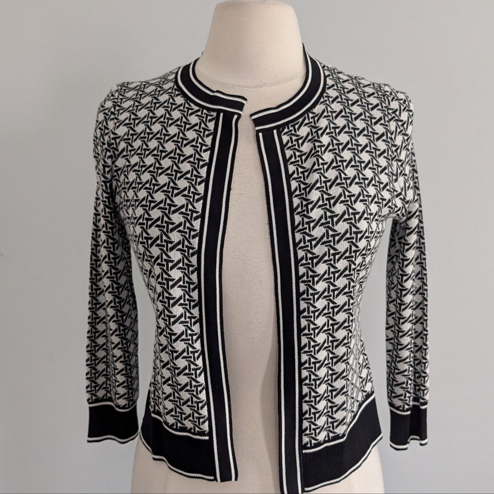 NEW Women's Ann Taylor Black White Sweater Cardigan Medium Petite Black Diamond